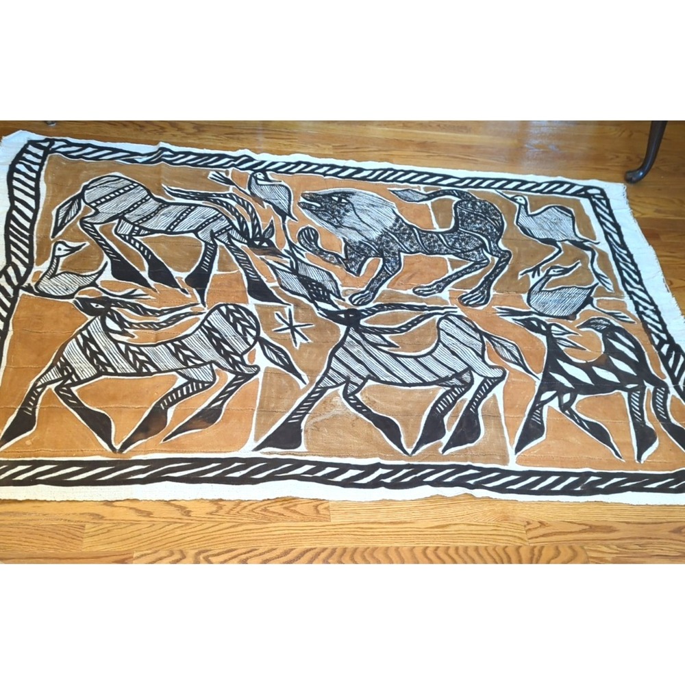 Vtg  Hand Printed African Senufo Korhogo Mud Cloth Pictorial Figurative Textile
